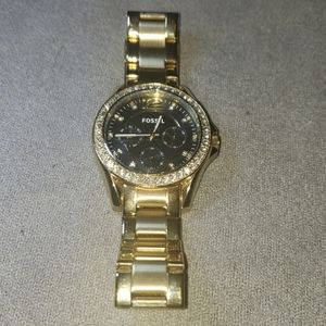 Fossil gold, pave, and black faced watch